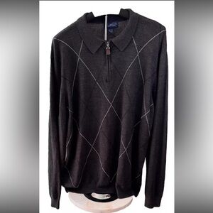 Arnold Palmer gray argyle patterned pullover 1/4 zip‎ mens sweater acrylic XL